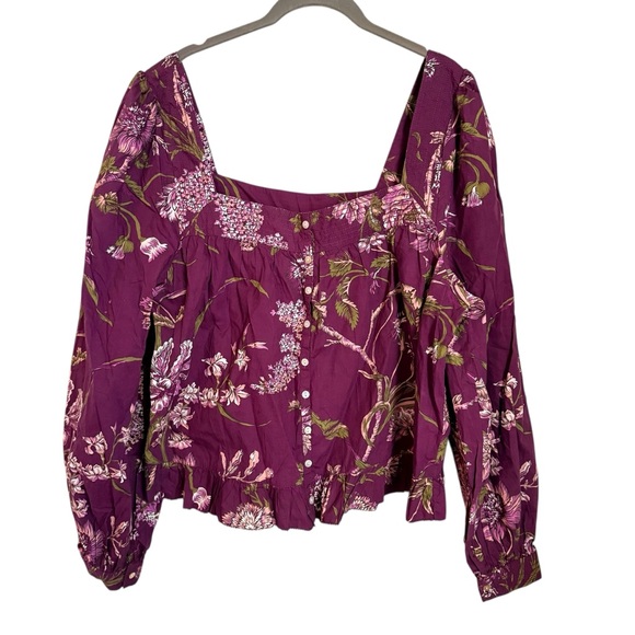 Anthropologie Love the Label Purple Floral Puff Sleeve Blouse NEW - Picture 2 of 5